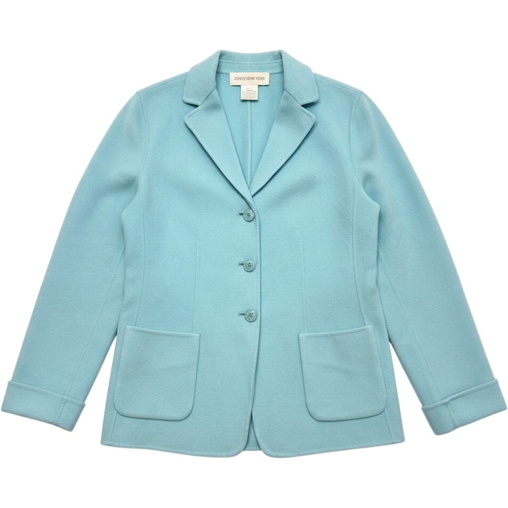 Jones New York Women Blue Wool Angora Blend 3-Button Blazer Jacket Size 10